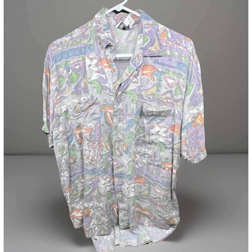 In Private Men Vintage Abstract Button Front Shirt Multicolor XLT Short Sleeve